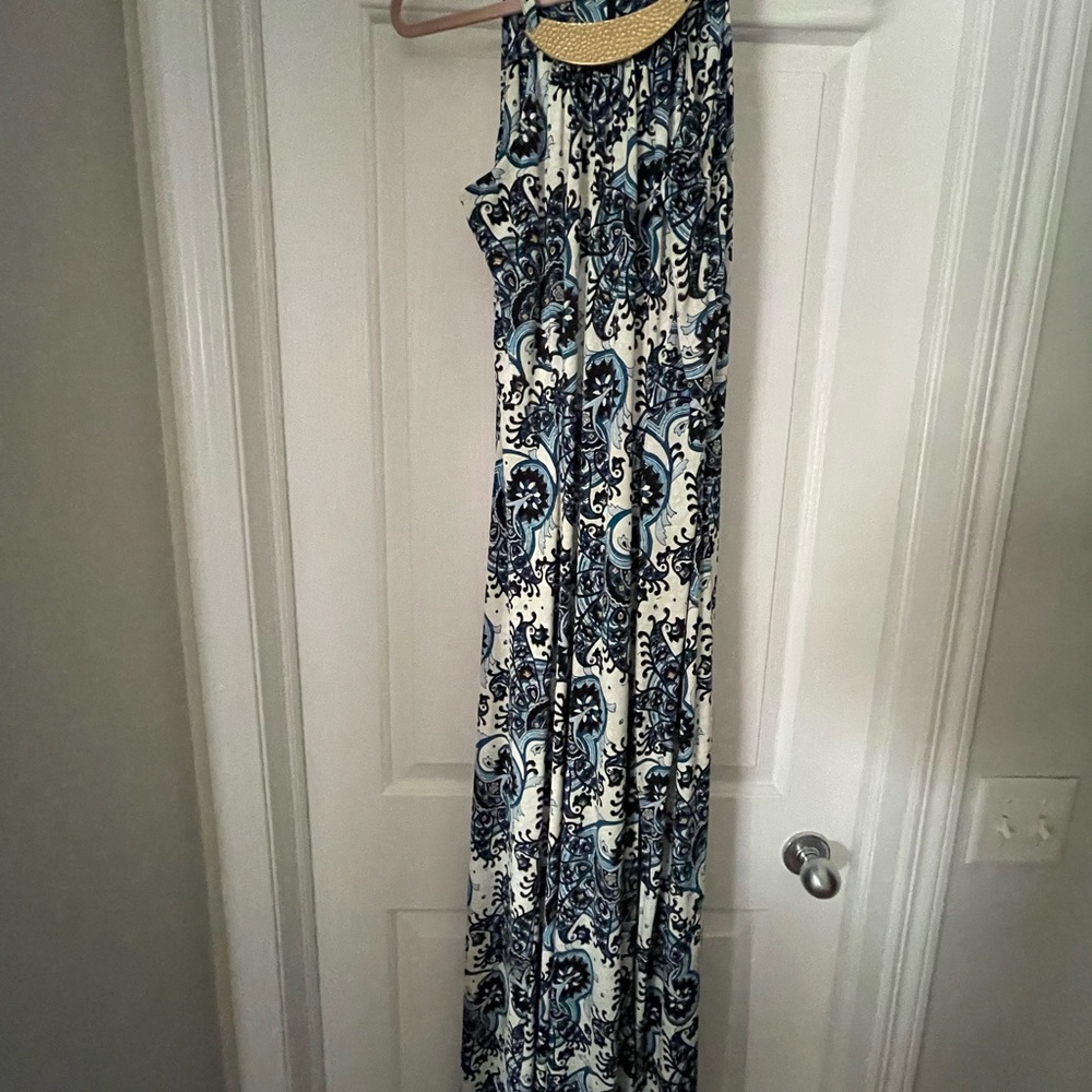 Elegant Blue and White Maxi Dress